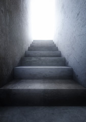 Fototapeta na wymiar Old concrete stairs to the light.The way to success. 3d rendering