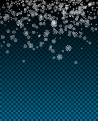 Snowflake vector. Falling Christmas snow fall. Snowflakes decoration effect. Transparent snow flake pattern