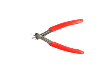 Flat lay of tongs craftsman tools or hand tools on white background with clipping path and copy space using as construction tools, workshop and craft concept.