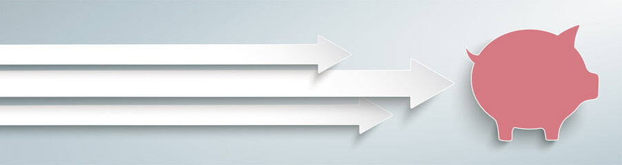 3 Pfeile mit einem Sparschwein Header