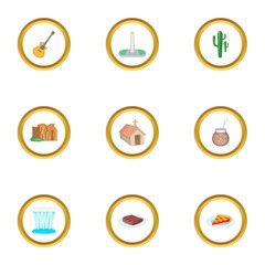 Argentina travel icons set, cartoon style