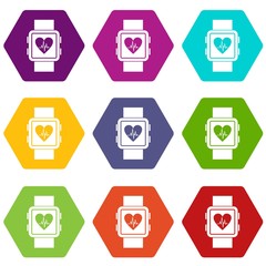 Smartwatch icon set color hexahedron