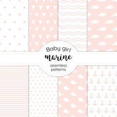 Collection of gentle marine patterns for baby girl