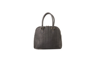 Women's black leather bag on an isolated background.