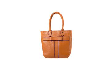 Womens orange leather bag on an isolated background.