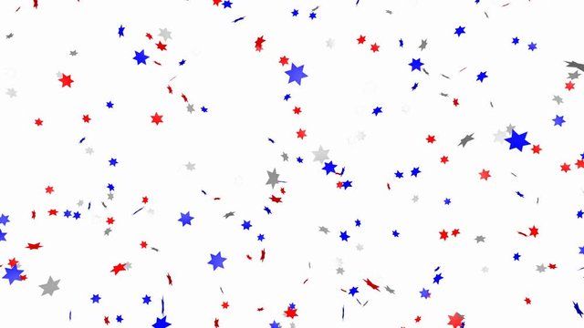 Blue, red and white star confetti (us flag color) - seamless looping, alpha channels and 4K
