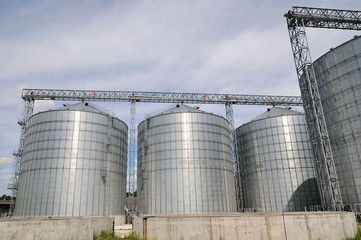 Agricultural Silos. Metal grain facility with silos.