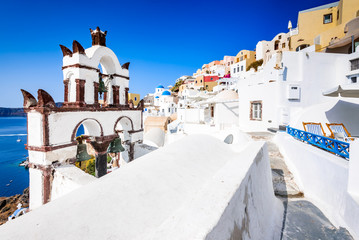 Oia, Santorini, Greece - Bell tower and white village