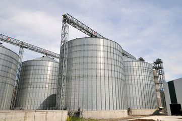 Agricultural Silos. Metal grain facility with silos.