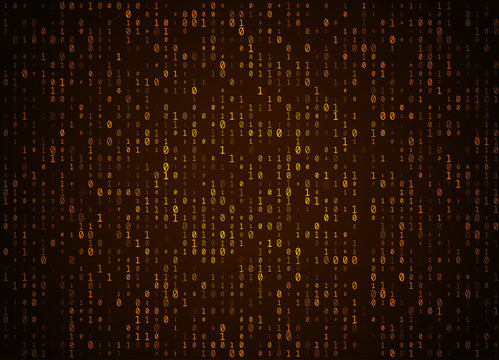 Vector binary code golden background. Big data and programming hacking, deep decryption and encryption, computer streaming numbers 1,0. Coding or Hacker concept