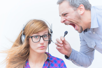 Office boss yelling at employee - discrimination and work problems.