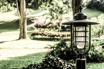 The vintage lamp in the garden.