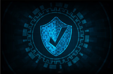 Cyber security concept: Shield With check mark icon on digital data background. Ransomware alert, technology ,cyber secueity,cybercrime.