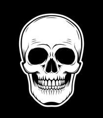 Graphic illustration of skull on a black background