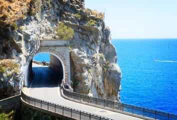 Photo sur Plexiglas Plage de Positano, côte amalfitaine, Italie famous picturesque road of Amalfi coast, Italy, retro toned