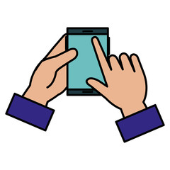 hand human with smartphone device isolated icon vector illustration design