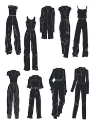 Silhouettes of women's overalls