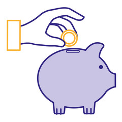 hand human with piggy savings isolated icon vector illustration design