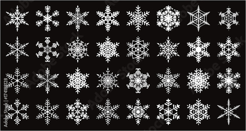 雪の結晶のベクター素材32個セット Snowflakes 32 Pcs Wall Mural Tomr