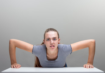 angry young woman portrait on copyspace