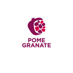 Red pomegranate logo. Pomegranate with grains on white background.