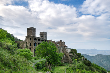 Fototapeta na wymiar View of the Monastery Sant Pere de Rodes and bays north of Cape Creus