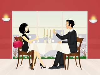 illustration of romantic dinner for two