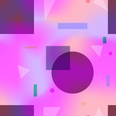 Fashion seamless pattern with purple color shapes. Abstract trendy vector texture with geometric shapes on mesh background for textile, wrapping paper, cover, surface, wallpaper