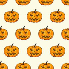 Halloween Seamless Pattern Isolated Wrap Wallpaper With Terrible Pumpkins In A Cartoon Style. Vector illustration of Halloween theme for your projects