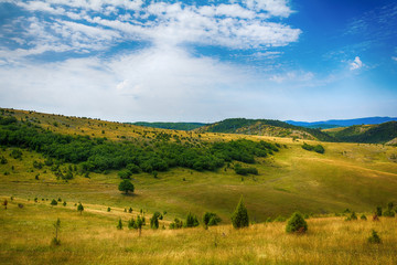 Uvac, Serbia august 03, 2017: Landscape around river Uvac gorge at sunny summer morning