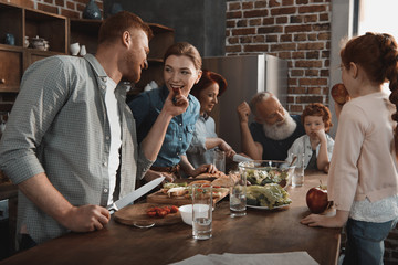 family cooking dinner together