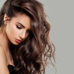 Sexy Beautiful Woman Fashion Model with Perfect Hairstyle and Makeup. Brunette Beauty