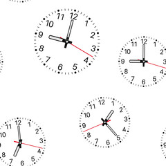 Clock. Seamless pattern. Vector illustration isolated on white background