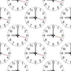Nine o'clock. Clockface isolated on white background. Seamless pattern