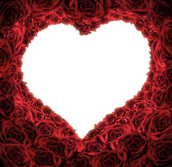 Heart shaped from red roses with isolated background for copy space