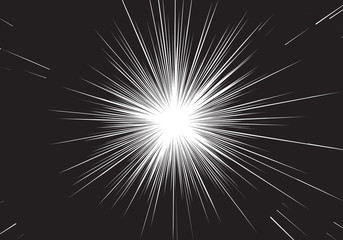 Abstract radial speed zoom light star black line on white for comic background vector illustration.
