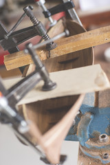 handcrafted craftwork of a wooden boat model / a phase of creating a wooden model of a traditional...