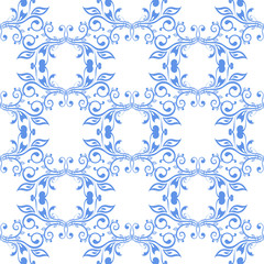 Blue floral ornaments on white background as seamless pattern