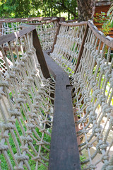 Rope bridge in childrens playground.