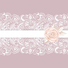 greeting card with lace for wedding, birthday and other holidays. Vector border.