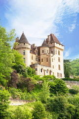 Fototapeta na wymiar Le château de La Roque Gageac vu depuis la Dordogne. Dordogne. Nouvelle Aquitaine