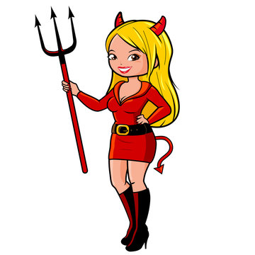 Woman in a Halloween devil costume. Vector illustration