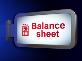Money concept: Balance Sheet and ATM Machine on billboard background