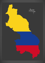 Obraz premium Sucre map of Colombia with Colombian national flag illustration