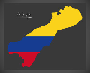 Obraz premium La Guajira map of Colombia with Colombian national flag illustration