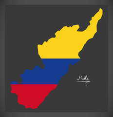 Fototapeta premium Huila map of Colombia with Colombian national flag illustration