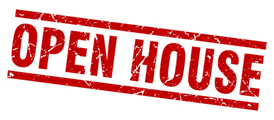 square grunge red open house stamp