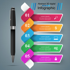 3D infographic design template and marketing icons. Penl icon.