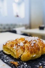 fresh croissant on table ,Delicious!