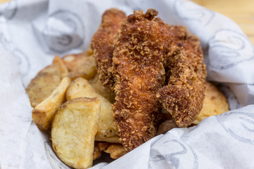 British Traditional fish and chips and  tartar sauce